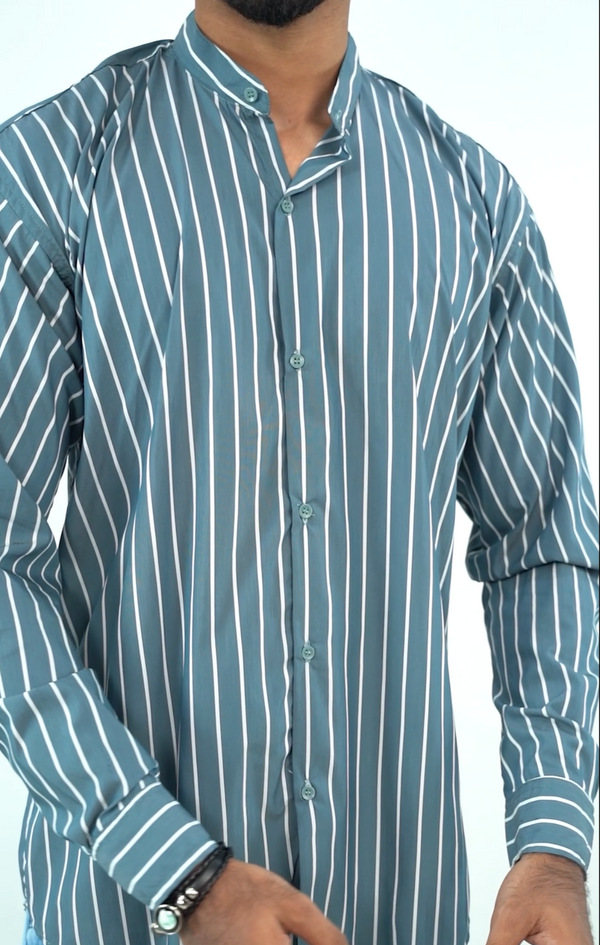 MANDARIN COLLAR STRIPED SHIRT