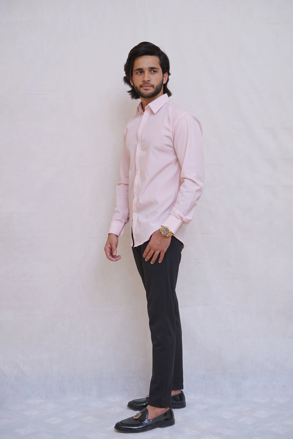 PINK/WHITE STRIPE COTTON SHIRT