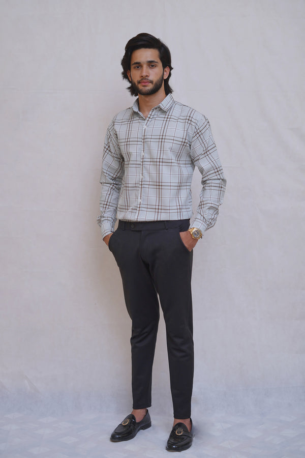 LIGHT GREEN WITH BROWN BOX FORMAL SHIRT